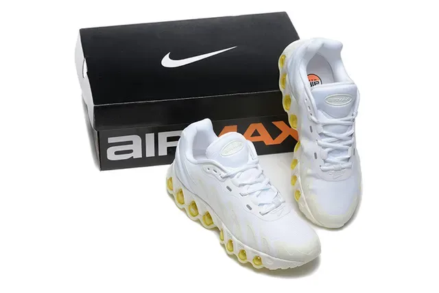 Nike White Gold Wave-Shaped Synthetic Cage Overlays Open Mesh Upper Lifestyle Sneakers 2