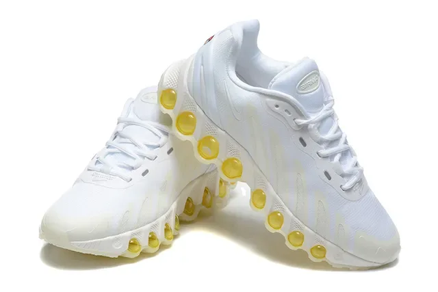 Nike White Gold Wave-Shaped Synthetic Cage Overlays Open Mesh Upper Lifestyle Sneakers 4