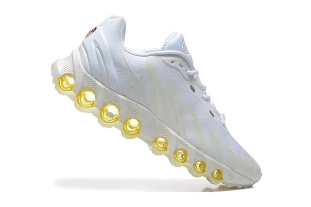 Nike White Gold Wave-Shaped Synthetic Cage Overlays Open Mesh Upper Lifestyle Sneakers 6