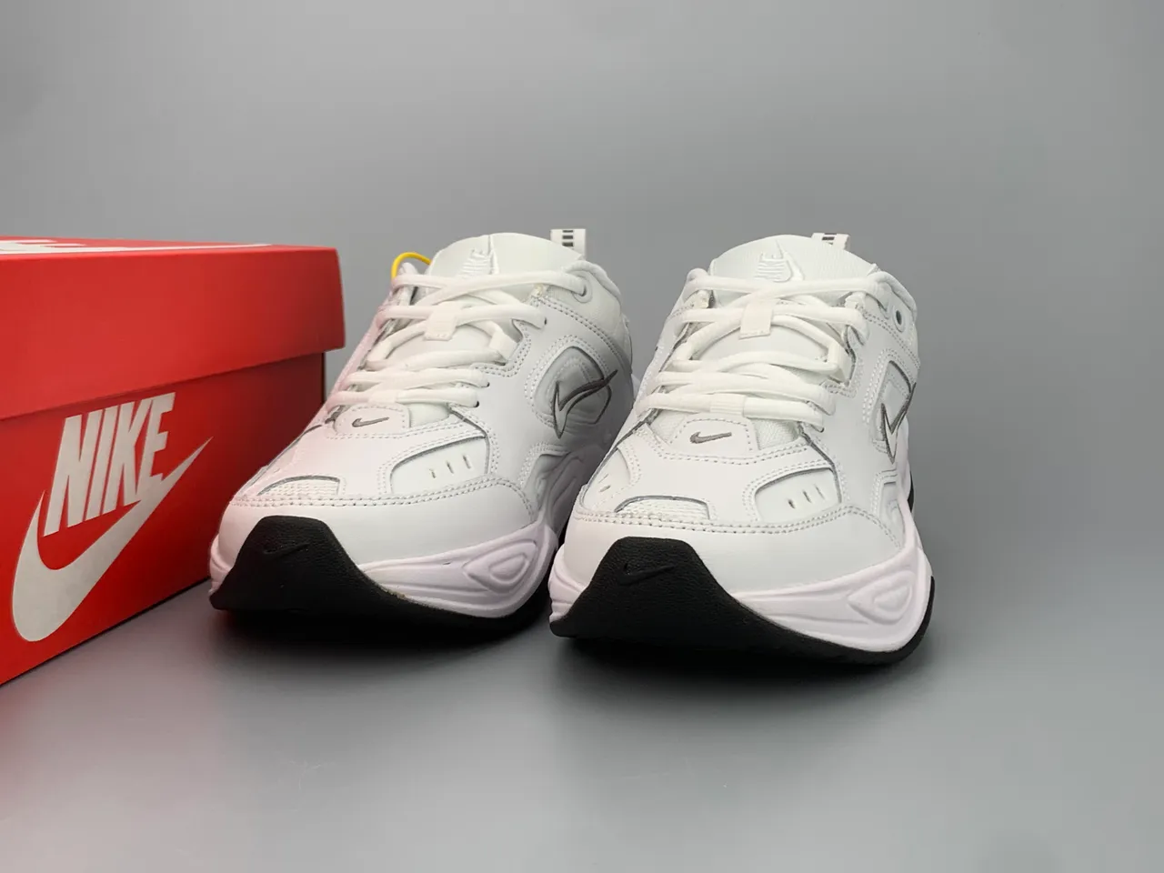 Nike White Gray Sculpted Midsole Layered Synthetic Overlays Chunky Sneakers 3