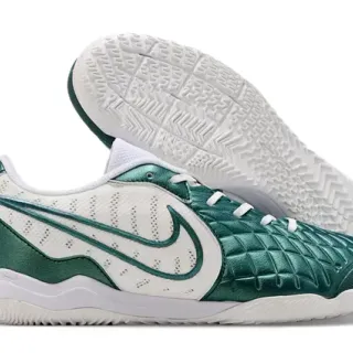 Nike White Green Quilted Toe Cap Perforated Mesh Upper Indoor Soccer Shoes