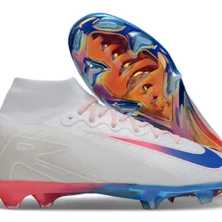 Nike White Multicolor High-Cut Knit Upper Iridescent Holographic Heel Plate Firm-Ground Soccer Shoes