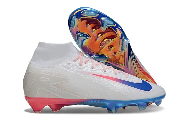 Nike White Multicolor High-Cut Knit Upper Iridescent Holographic Heel Plate Firm-Ground Soccer Shoes 1