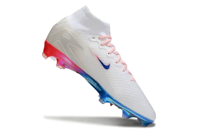 Nike White Multicolor High-Cut Knit Upper Iridescent Holographic Heel Plate Firm-Ground Soccer Shoes 4