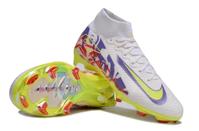 Nike Chaussures de football blanc multicolore haut collet chaussette semelle translucide sol ferme 2