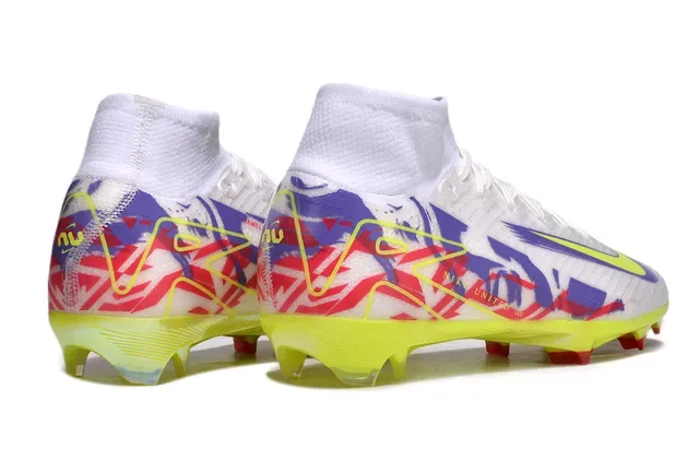 Nike Chaussures de football blanc multicolore haut collet chaussette semelle translucide sol ferme 3