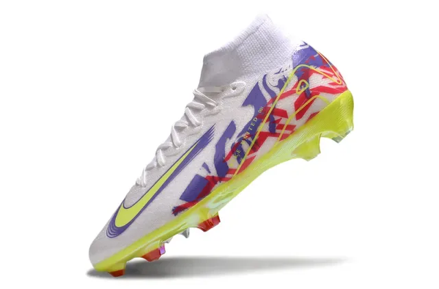 Nike Chaussures de football blanc multicolore haut collet chaussette semelle translucide sol ferme 4