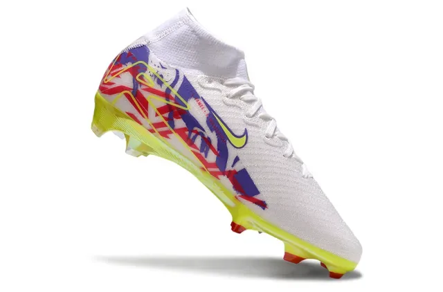 Nike Chaussures de football blanc multicolore haut collet chaussette semelle translucide sol ferme 5