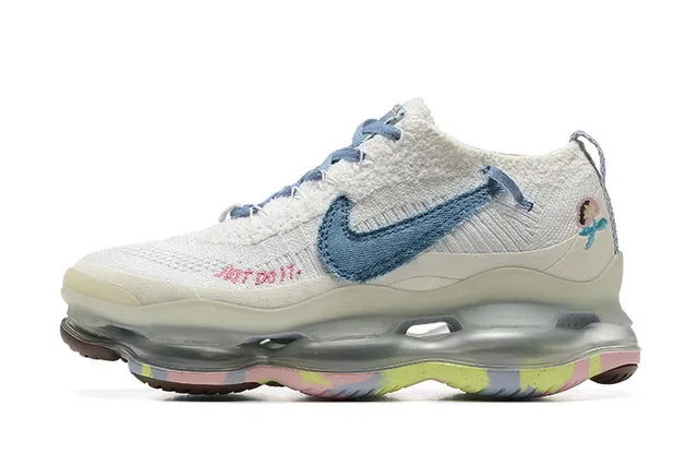 Nike White Multicolor Knit Upper Denim-Textured Swoosh Lifestyle Sneakers 4