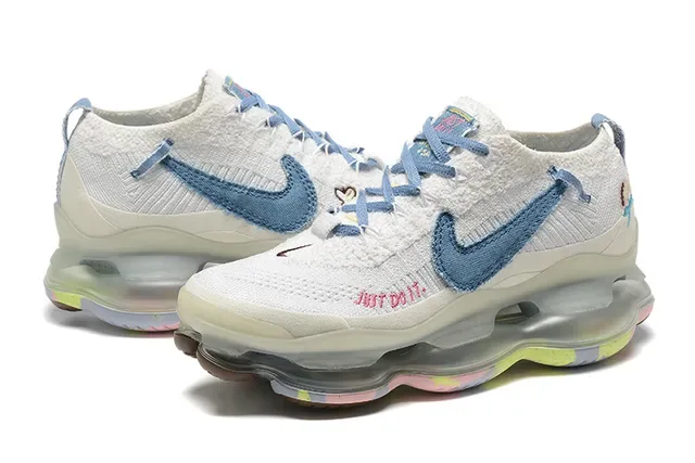 Nike White Multicolor Knit Upper Denim-Textured Swoosh Lifestyle Sneakers 5