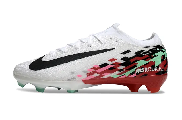 Nike White Multicolor Knit Upper Pixelated Graphic Overlay Firm-Ground Soccer Shoes 7
