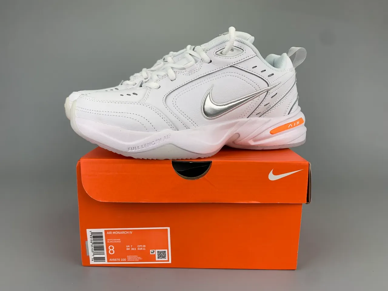 Nike White Orange Leather And Synthetic Upper Silver-Gray Embroidered Swoosh Lifestyle Sneakers 3