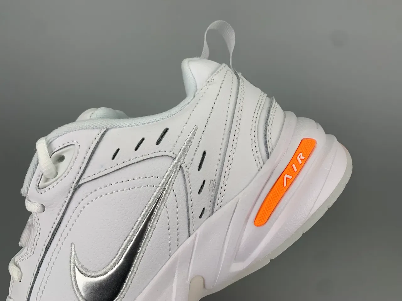 Nike White Orange Leather And Synthetic Upper Silver-Gray Embroidered Swoosh Lifestyle Sneakers 5
