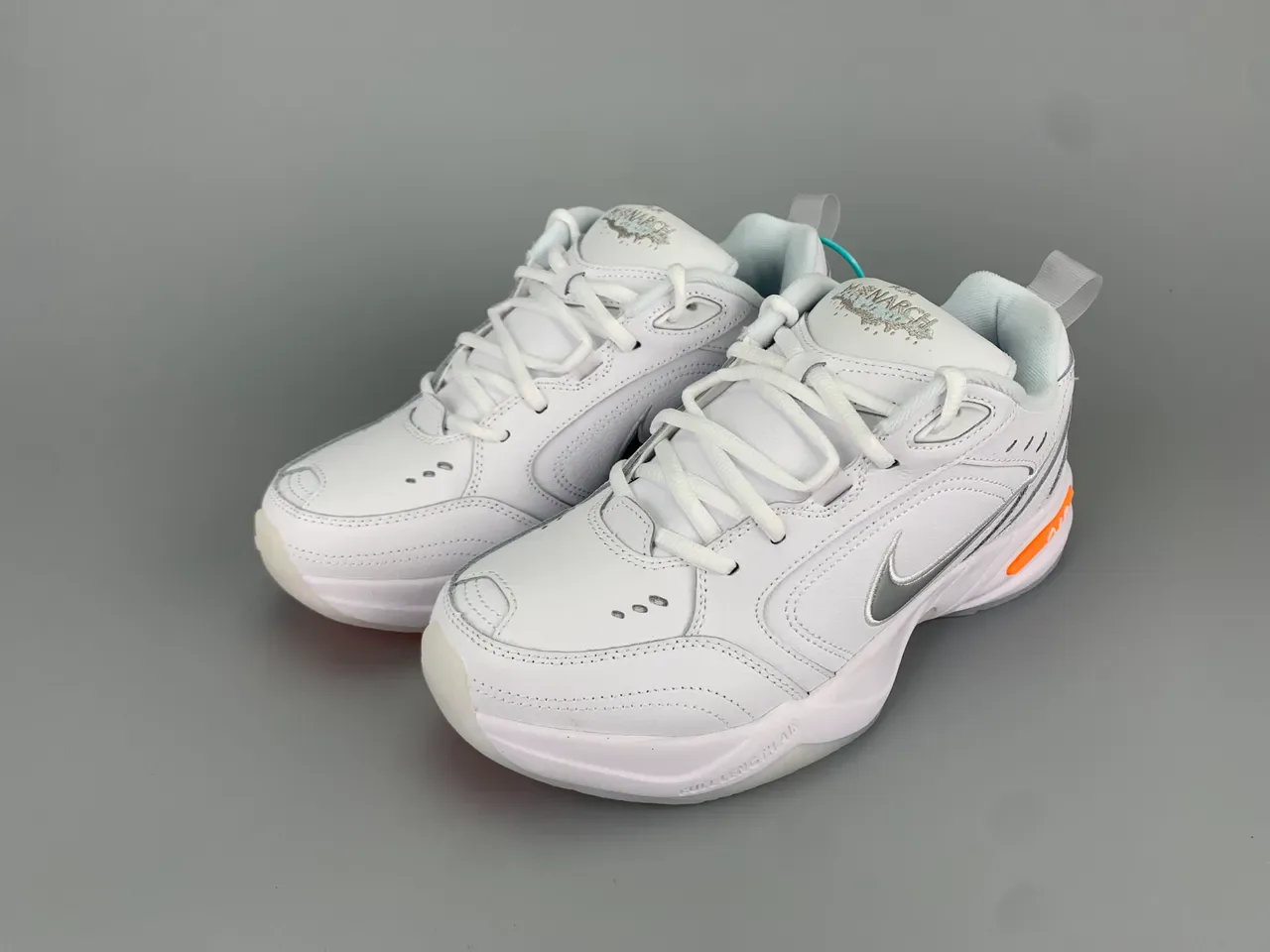 Nike White Orange Leather And Synthetic Upper Silver-Gray Embroidered Swoosh Lifestyle Sneakers 8