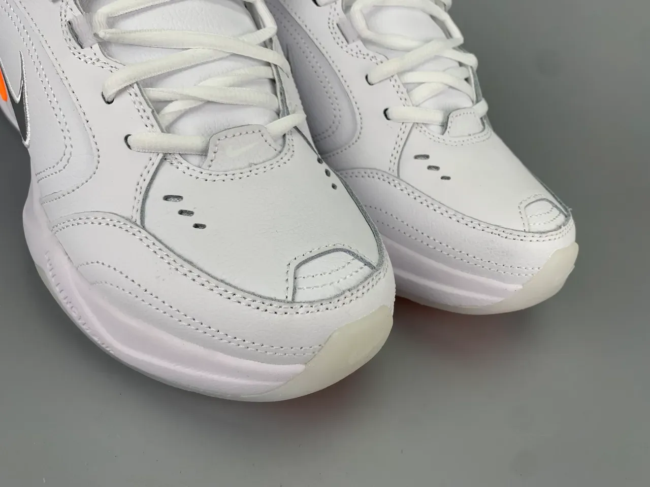 Nike White Orange Leather And Synthetic Upper Silver-Gray Embroidered Swoosh Lifestyle Sneakers 9