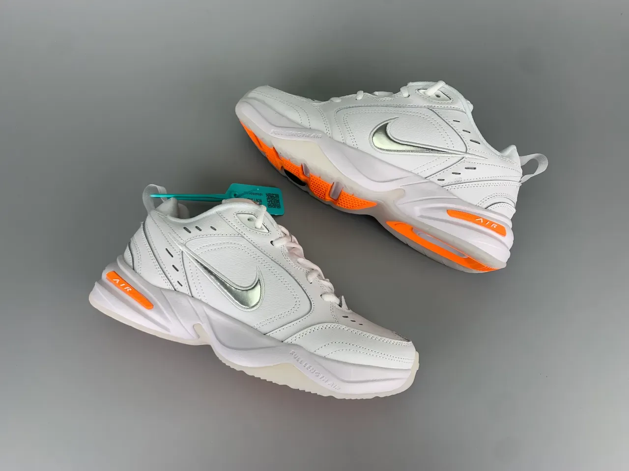 Nike White Orange Leather And Synthetic Upper Silver-Gray Embroidered Swoosh Lifestyle Sneakers 10