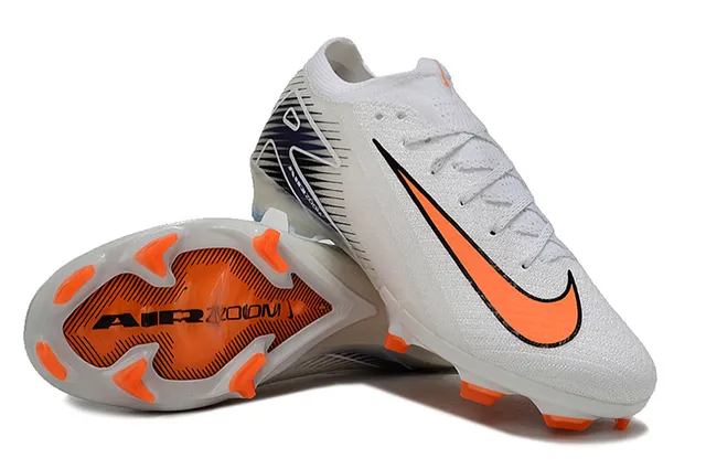Nike White Orange Low-Cut Knit Upper Dynamic Fit Collar Firm-Ground Soccer Shoes 4