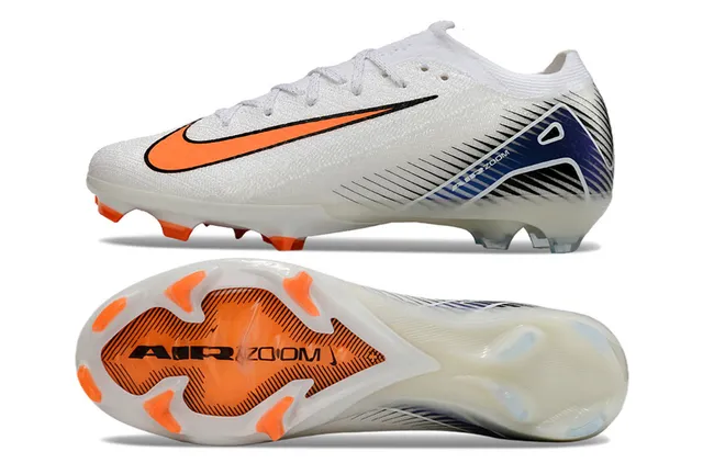 Nike White Orange Low-Cut Knit Upper Dynamic Fit Collar Firm-Ground Soccer Shoes 6