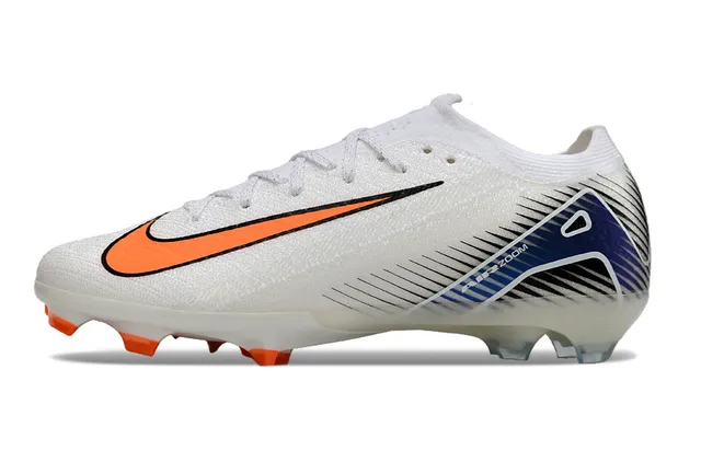 Nike White Orange Low-Cut Knit Upper Dynamic Fit Collar Firm-Ground Soccer Shoes 7