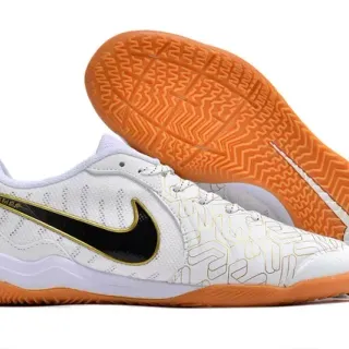 Nike White Orange Low-Top Synthetic Mesh Upper Indoor Soccer Shoes