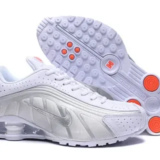 Nike সাদা কমলা Shox কলাম হিল কুশনিং সিলভার মেটালিক Swoosh লাইফস্টাইল স্নিকার্স
