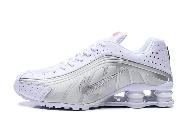 Nike White Orange Shox Column Heel Cushioning Silver Metallic Swoosh Lifestyle Sneakers 2