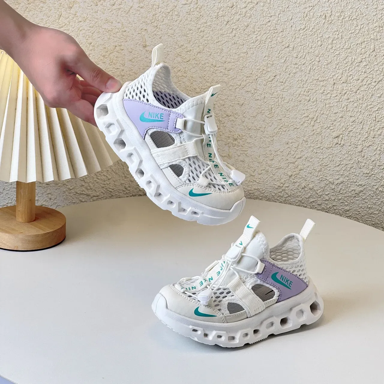 Nike White Purple Mesh Upper Dual Strap Closure Lifestyle Sneakers 15