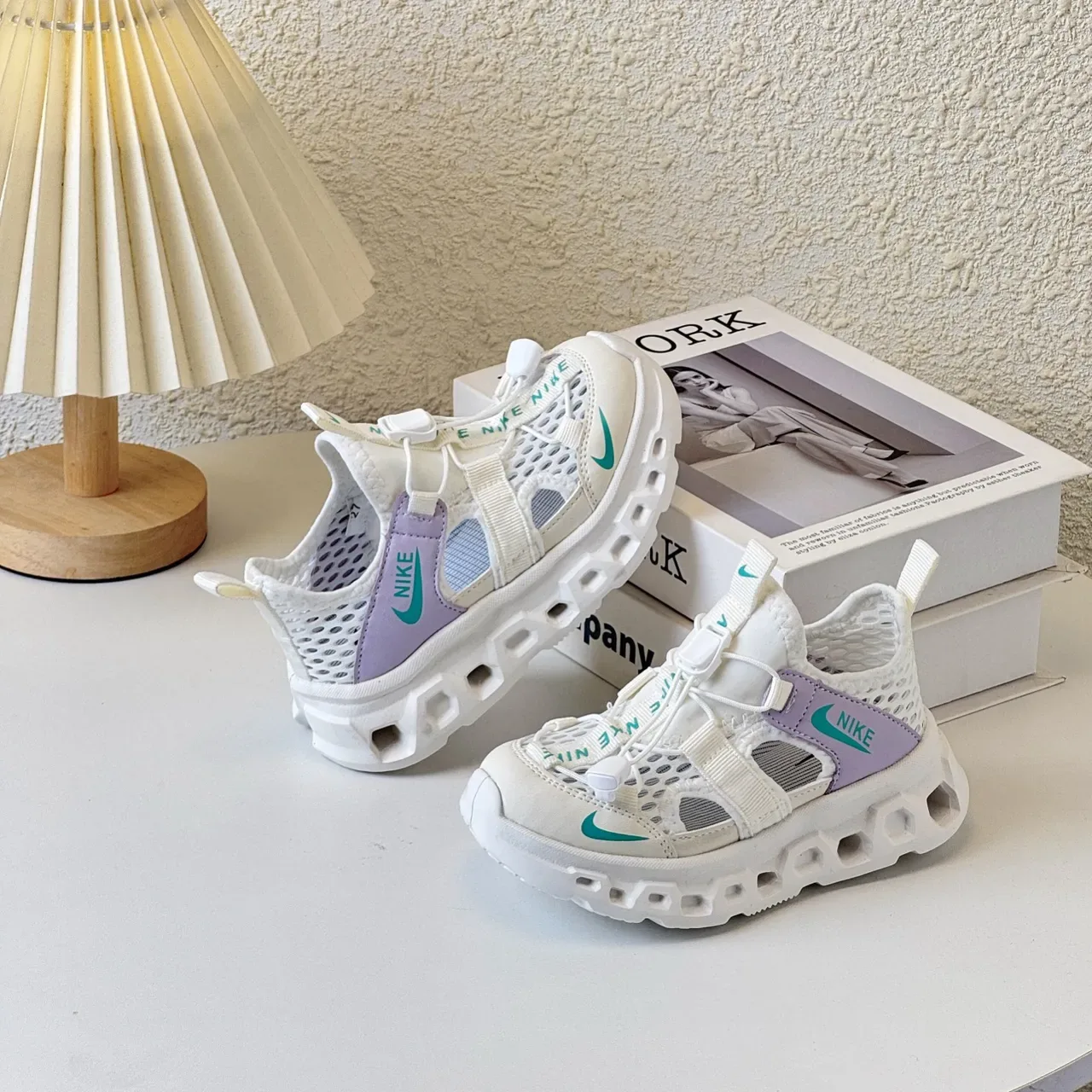 Nike White Purple Mesh Upper Dual Strap Closure Lifestyle Sneakers 16