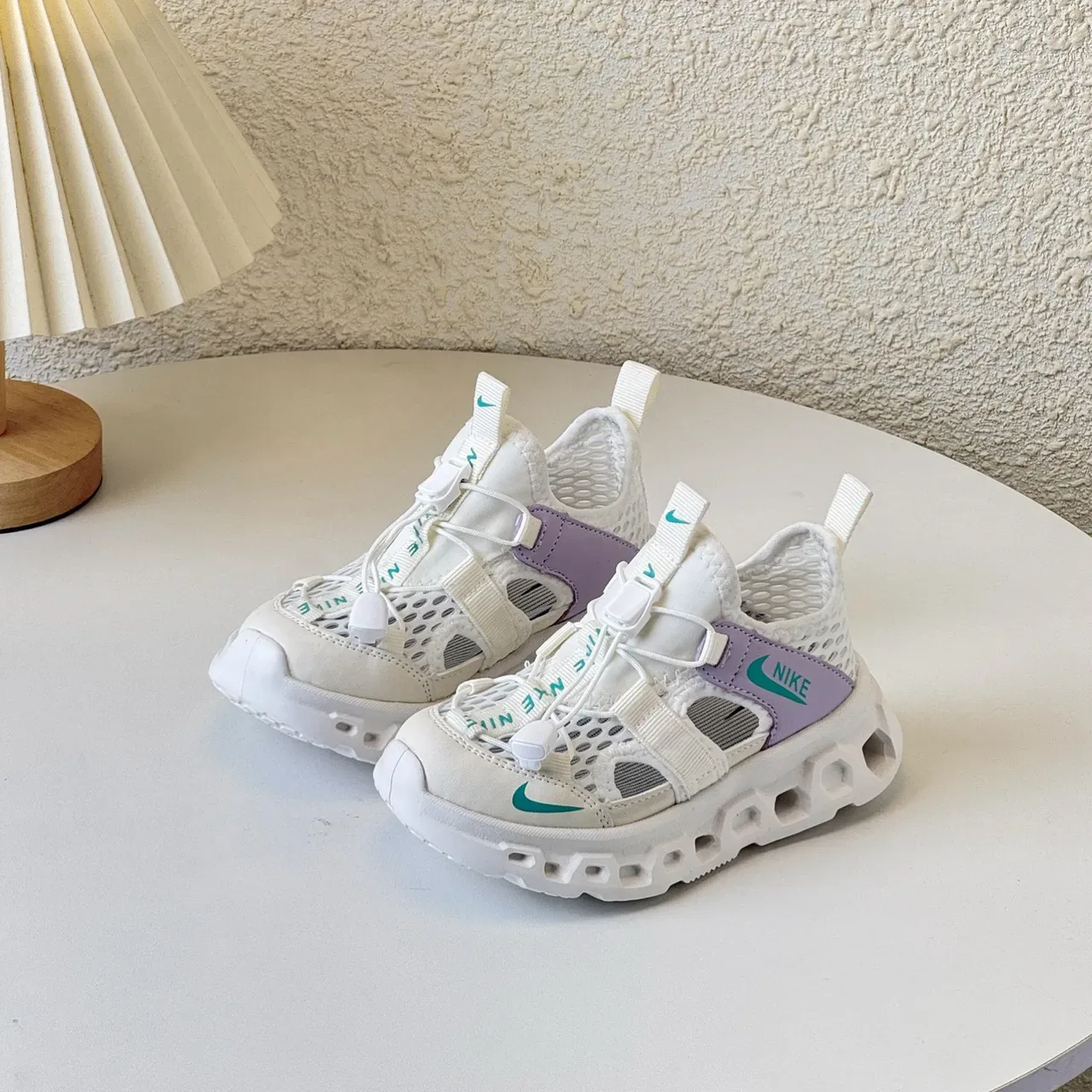 Nike White Purple Mesh Upper Dual Strap Closure Lifestyle Sneakers 20