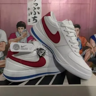 Nike श्वेत लाल नीली चमड़े की कम ऊँची जीवनशैली स्नीकर्स