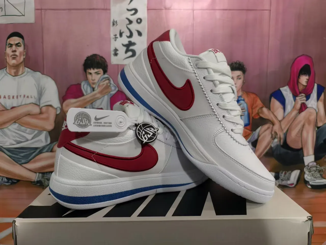 Nike White Red Blue Leather Low-Top Lifestyle Sneakers 5