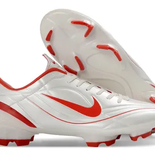 Nike White Red Low-Cut Synthetic Upper Molded Studs Firm-Ground Soccer Shoes