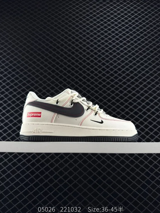 Nike x Supreme Air Force 1 Low Off-White Black Red Lifestyle Sneakers 4