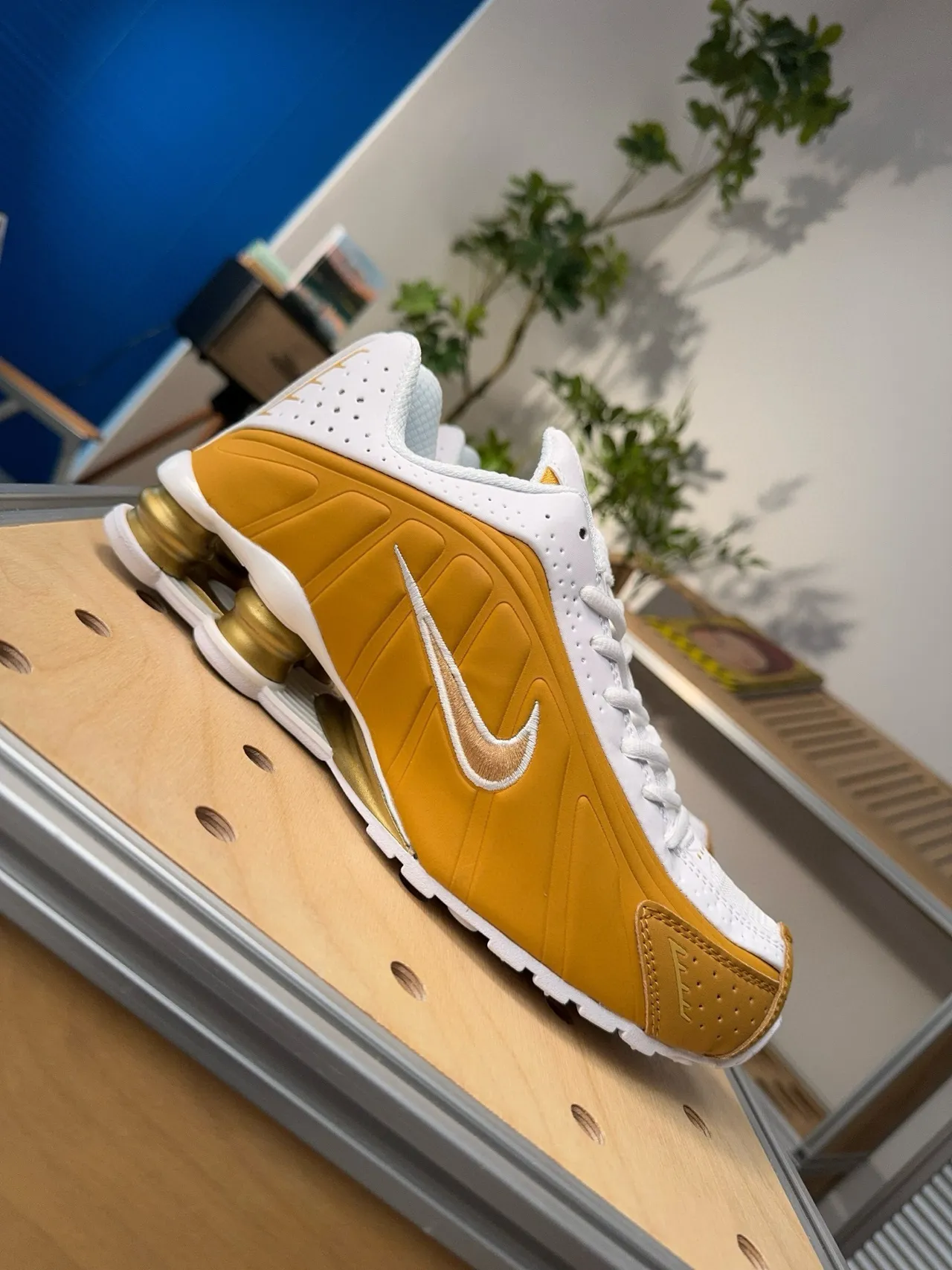 Nike Yellow White Shox Column Cushioning Perforated Heel Counter Lifestyle Sneakers 3
