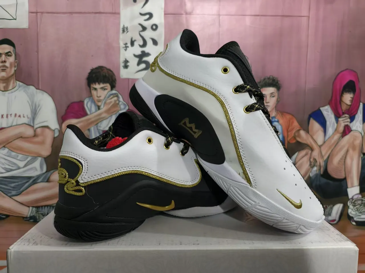 Nike Zoom GP Blanc Noir Or Chaussures de basket-ball 5