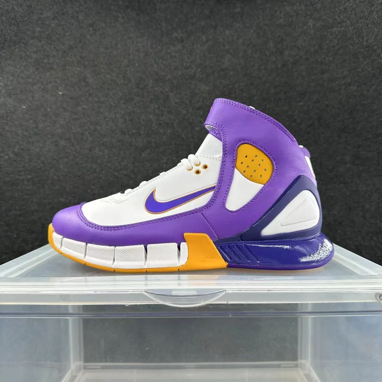 Nike Zoom Huarache 2K4 White Purple Yellow Zapatos de baloncesto 2