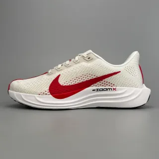Nike ZoomX Blanco y Rojo Parte Superior Knit Engineered Bold Swoosh Overlay Zapatos para correr