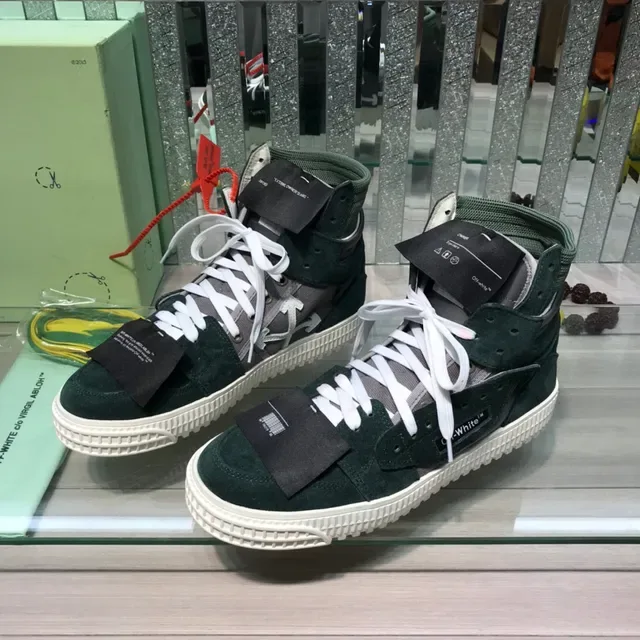 Off-White Chaussures lifestyle en daim et maille vert armée à bout haut multicouches 2