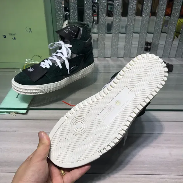 Off-White Chaussures lifestyle en daim et maille vert armée à bout haut multicouches 3