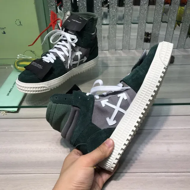 Off-White Chaussures lifestyle en daim et maille vert armée à bout haut multicouches 5