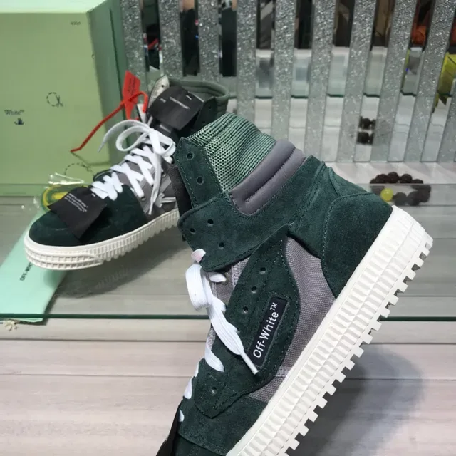 Off-White Chaussures lifestyle en daim et maille vert armée à bout haut multicouches 6