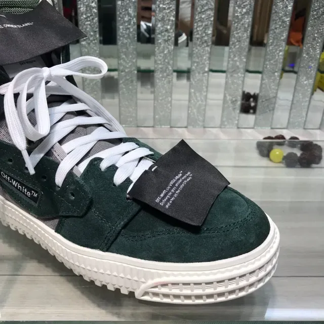 Off-White Chaussures lifestyle en daim et maille vert armée à bout haut multicouches 7