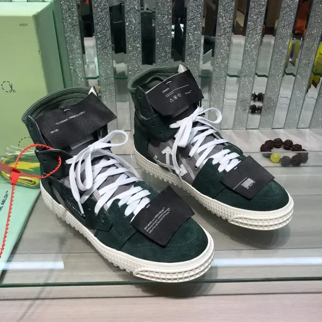 Off-White Chaussures lifestyle en daim et maille vert armée à bout haut multicouches 8