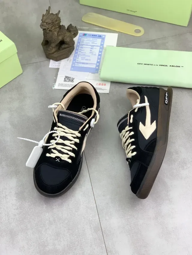 Off-White أحذية أسود وبيج low-Top من مزيج السويد والجلد أسلوب حياة سنيكرز 5