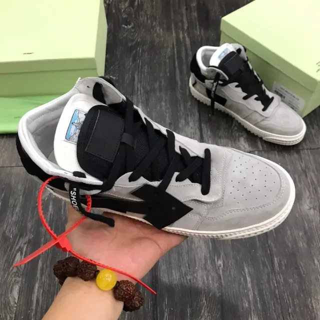 Off-White ধূসর কালো উচ্চ টপ ইন্ডাস্ট্রিয়াল ডিজাইন লাইফস্টাইল স্নিকার্স 7
