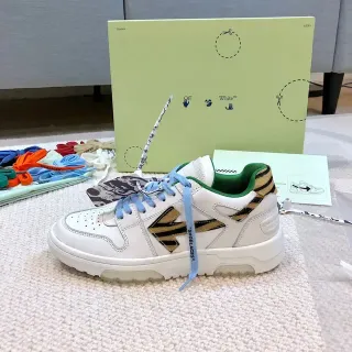Off-White أخضر تصميم صناعي لوحة أنماط النمر حذاء رياضي كثيف