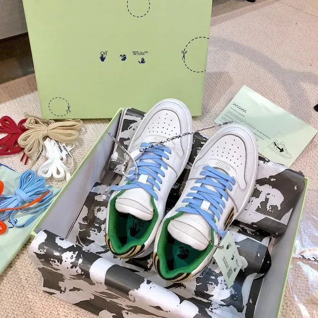 Off-White Green Industrial Design Tiger-Stripe Panel Chunky Sneakers 9