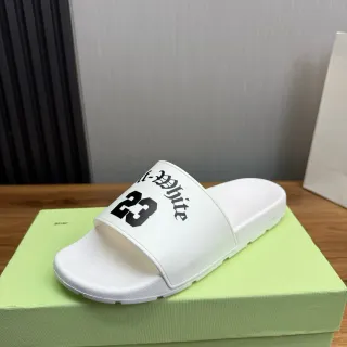 Off-White Slide Black Molded Rubber Construction Single Wide Strap Slippers