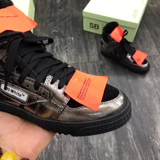Off-White The Ten Silver Black High-Top Metallic Distressed Upper Lifestyle Sneakers 6