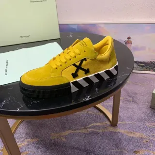 Off-White The Ten أصفر أسود سويد علوي شعار السهم القطري حذاء رياضي أسلوب حياة